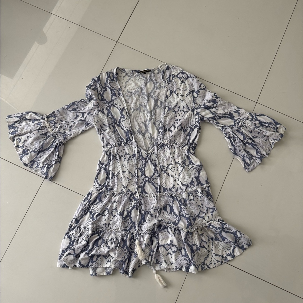 Blue and White Snake Print Coverup